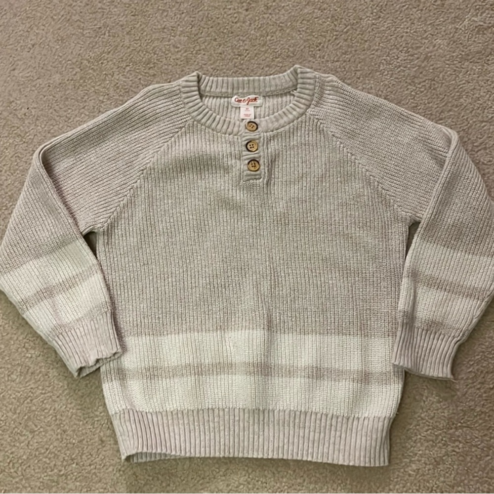 Cat & Jack Boys 5T Khaki & Cream Knit Sweater with Wooden Buttons